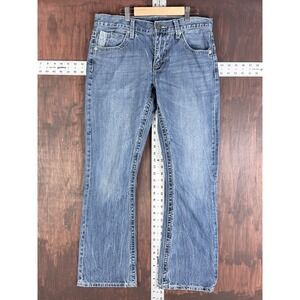 Stetson 1014 Rocker Boot Leg Jeans Mens 33x32 Blue Distressed Bootcut Denim